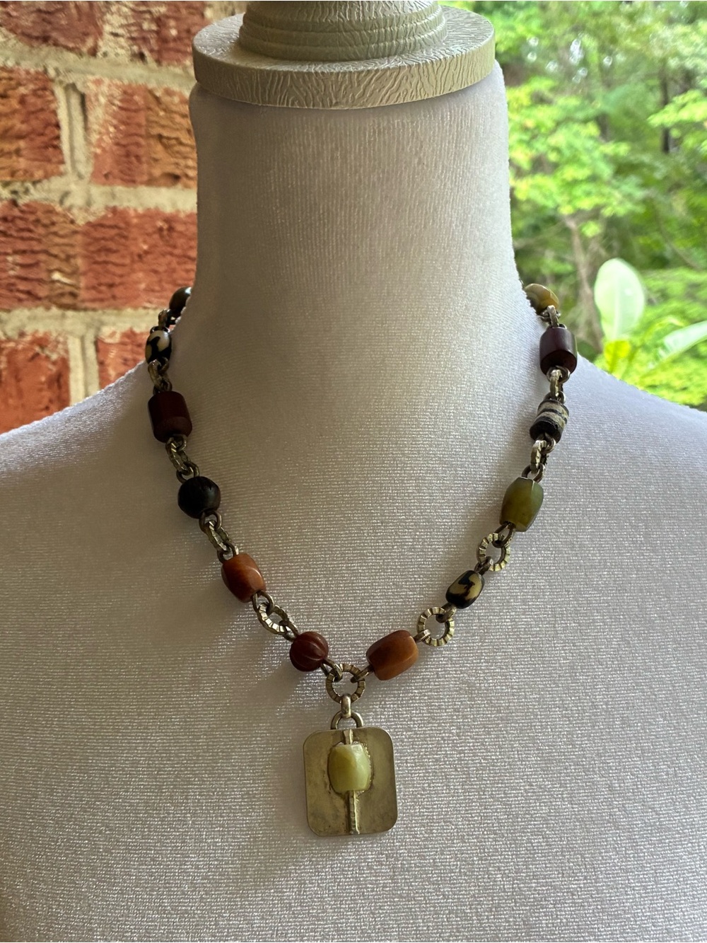 Marjorie Baer Pendant Necklace Vintage Mixed Metals Earth Tones Modernist